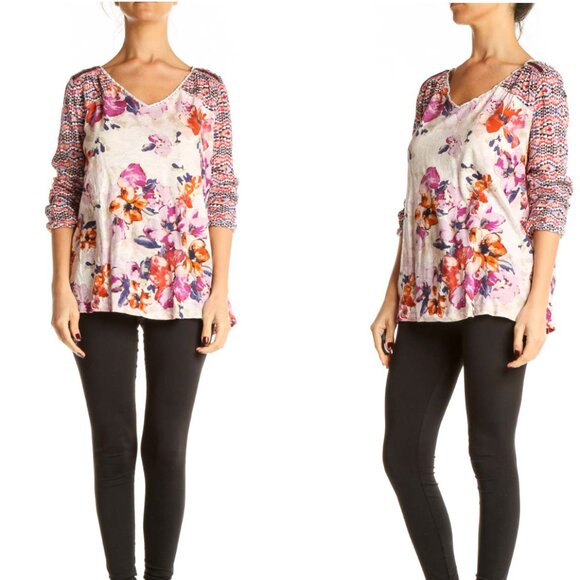 Anthropologie Akemi + Kin pink floral patterned vneck top szM - Picture 12 of 12